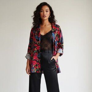 VINTAGE Satin & Beaux Top – Bold Floral Baroque Print Large